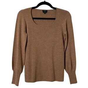 Talbots Pure Merino Wool Sweater Size XS P Puff Sleeves Square Neck Ribbed Knit